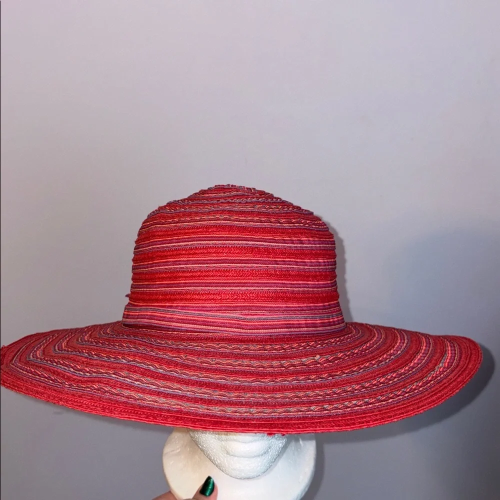 Cappelli Straworld, Inc. Striped Red Wide Brim Hat With Bow OS